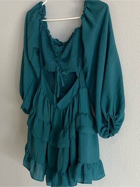 Windsor Teal Smocked Ruffle Dress